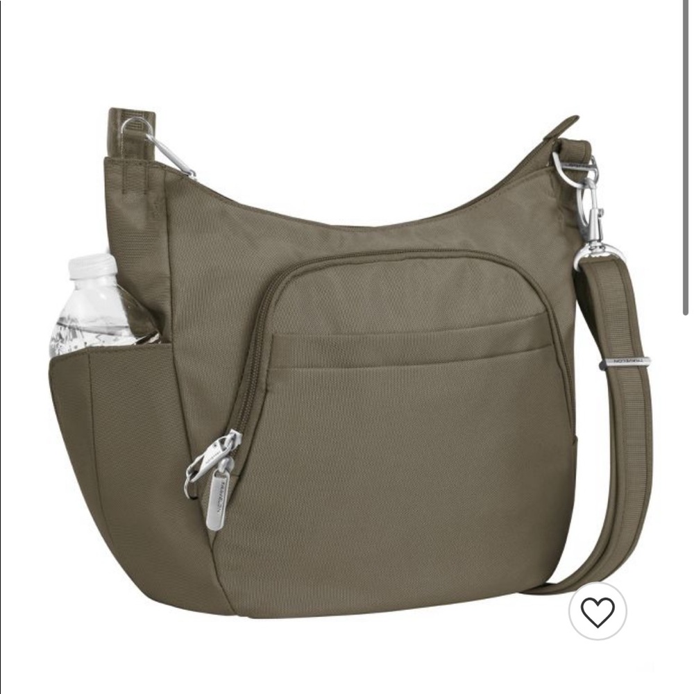 Travelon Unisex Anti-Theft Nutmeg Poly Crossbody Bucket Tote Bag, Brown